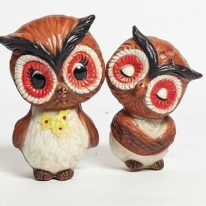 Vintage Salt & Pepper Shakers Brown Resin Owls with Big Eyes